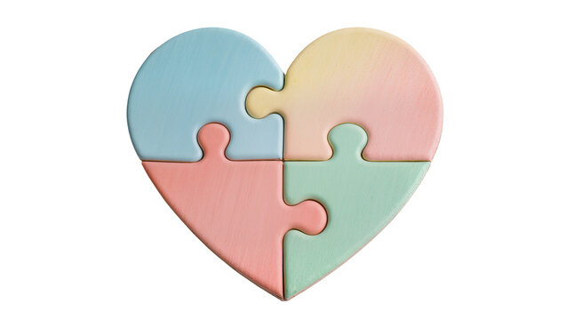 Four Pastel Puzzle Pieces Forming a Heart Shape