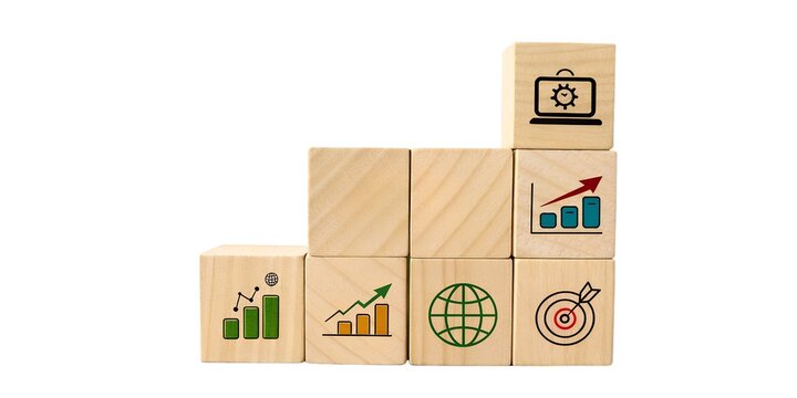 wooden blocks with growth in white background