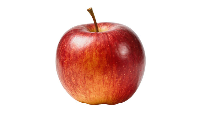 Crimson speckled red apple with stem and calyx