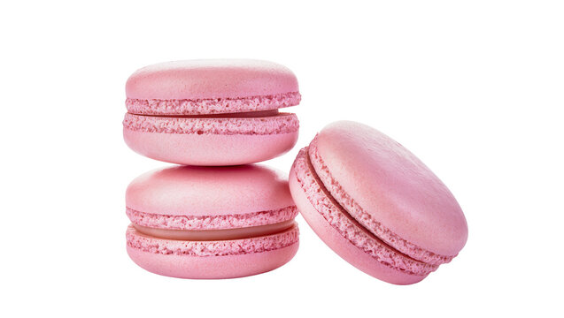 Pink Raspberry Macarons Stacked Together on a Plain Surface