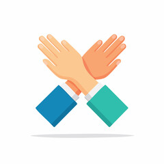 Fototapeta premium Two hands crossed forming an X shape, symbolizing stop or rejection