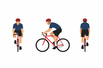 Fototapeta premium Cyclist Riding Road Bike Front Side Back View Flat Vector