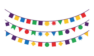 Fototapeta premium Colorful Bunting Flag Garland Hanging on White Background Vector