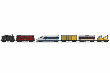 Train carriage collection with locomotive and freight illustration © Angela
