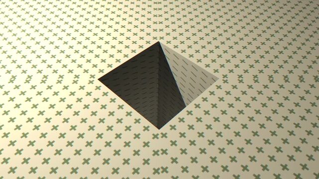 A hypnotic tunnel loop animation featuring slash and plus symbol in rotating 3d with shatter effect and bokeh background , sage green and cream color .