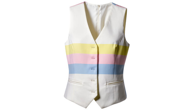 White tailored vest with colorful panels and lapel pockets
