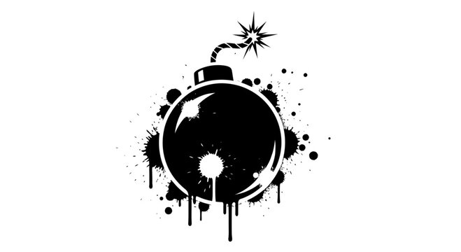 Explosive Bomb Icon with Black Ink Splatter Effect