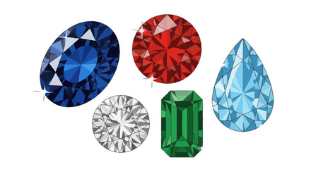 Fototapeta premium Assortment of Precious Gemstones: Sapphire, Ruby, Emerald, Diamond, Aquamarine