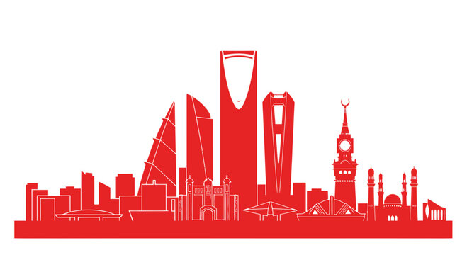 Riyadh Skyline Silhouette, Saudi Arabia Modern Architecture, Red Cityscape