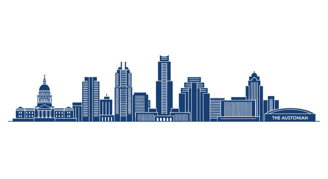 Austin Texas Skyline Silhouette - Blue Buildings on White Background
