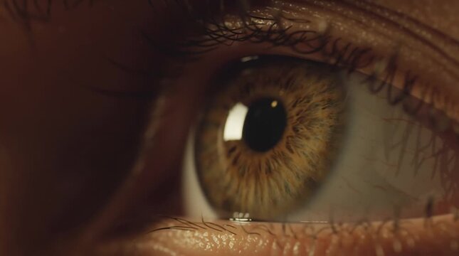 Close view of an eye showing details of iris and pupil in natural light during daytime