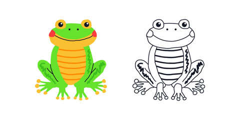 Naklejka premium Frog Vector with Color and Outline Versions. Animal Illustration Isolated on Background