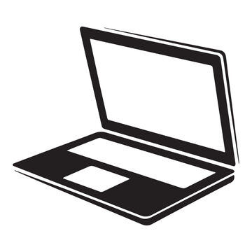 Black laptop computer silhouette with open screen and touchpad isolated on white background silhouette high quality professional detailed modern elegant stylish