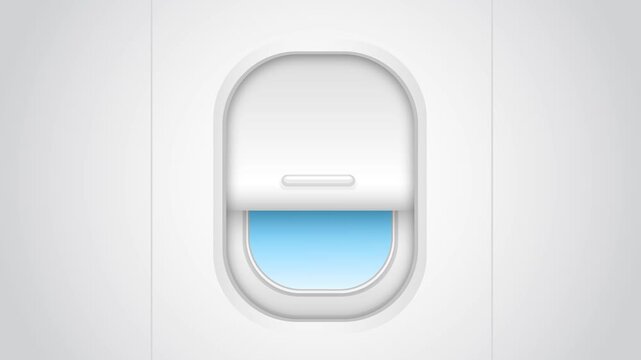 Airplane window closes and opens revealing green screen for custom content.