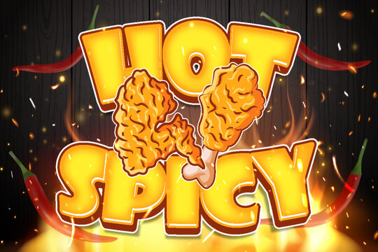 hot spicy chicken chili pepper fire typography editable text effect font style template background design