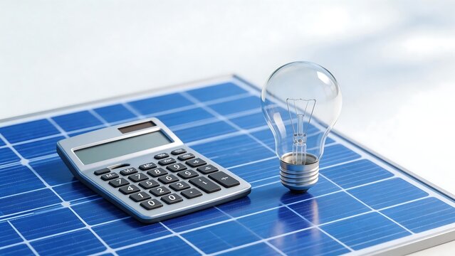 Solar panel calculator and light bulb