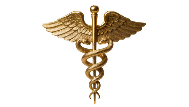 Golden Caduceus Symbol with Wings and Serpent