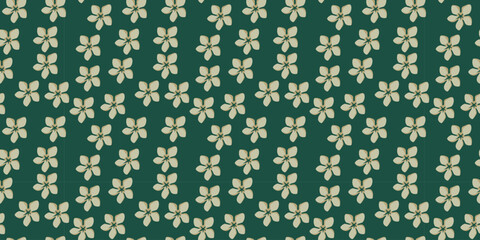 Seamless Plumeria Frangipani Flower Pattern on Dark Green Background for Tropical Summer Fashion and Elegant Textile Design © Deepak