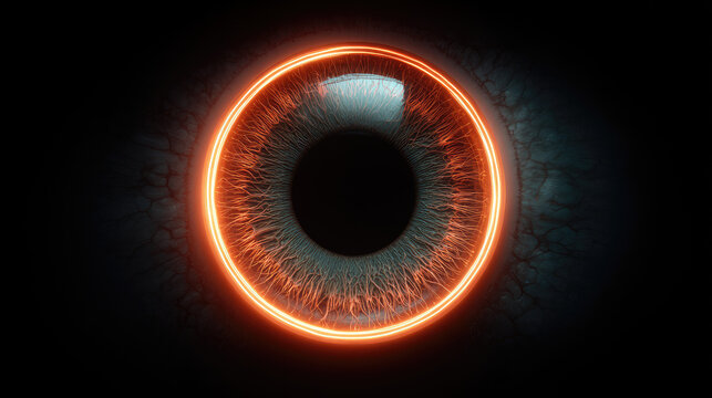 Close-up of camera lens aperture shift concept. A striking close-up of an intricate human eye with glowing effects.