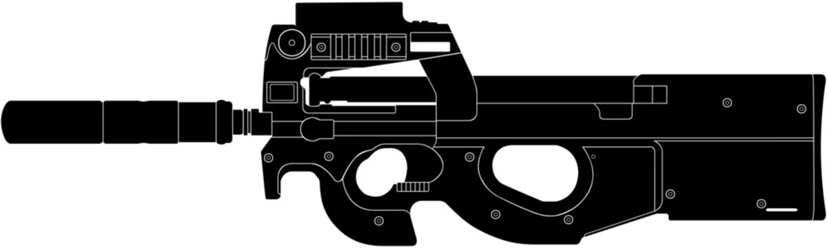 Silhouette illustration of suppressed P90 firearm vector