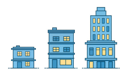 Naklejka premium Blue modern buildings with windows and roofs in a row