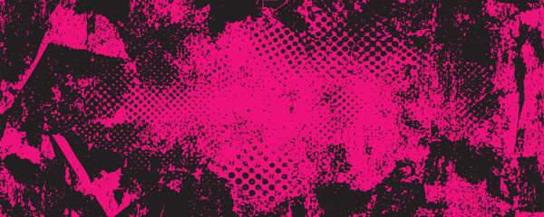 Pink and black grunge halftone background with distressed texture © Zbrake Studio