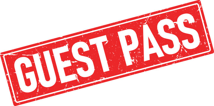 Distressed red rubber stamp impression clearly states GUEST PASS in white sans serif font