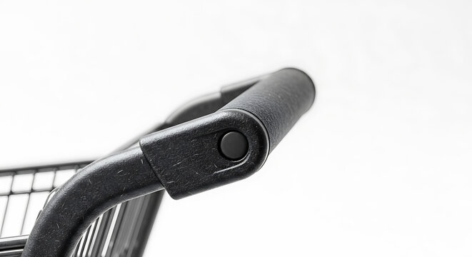 Close up view of shopping cart handle with black padded grip