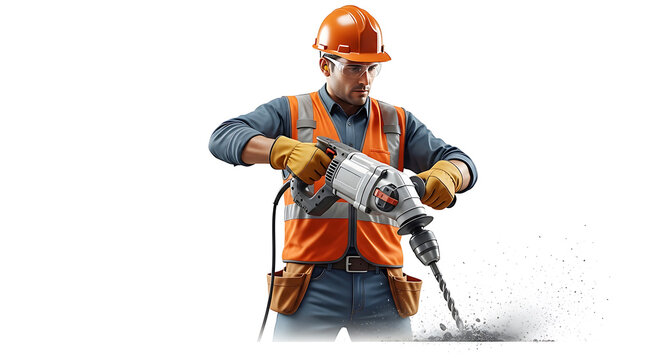 Construction worker using heavy duty drill machine on site
