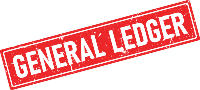 GENERAL LEDGER rubber stamp impression in red distressed ink on a clean white background