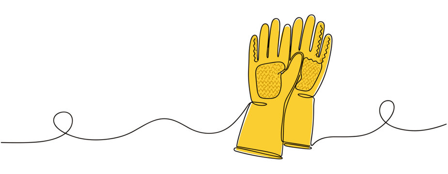 Rubber gloves positioned on white background continuous line drawing. no editable strokes