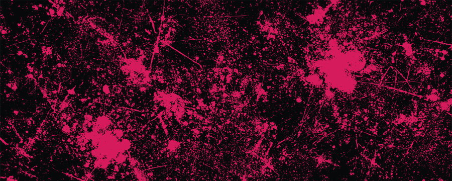 Pink paint splatter and scratch texture on black background