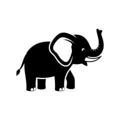 Obraz premium Cute Black Elephant Silhouette Icon with Trunk Raised, Vector Illustration