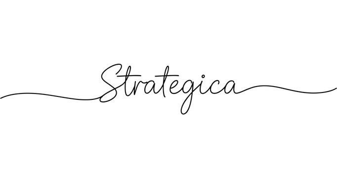 Elegant cursive script of the word strategica with a flowing line design. No editable strokes