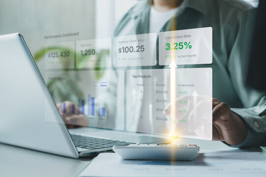 Business professionals calculating CRO optimization metrics on laptop, Conversion Rate Optimization, success strategy, digital marketing, business performance improvement, ROI growth, Productivity
