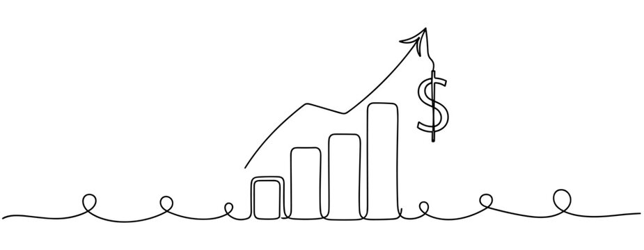 Continuous line art of financial growth chart with dollar symbol. No editable stroke