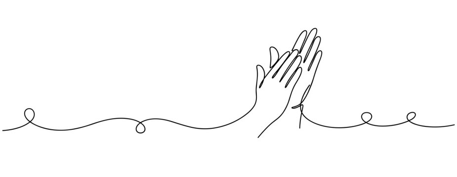 Minimalist continuous line drawing of praying hands on white background. No editable stroke