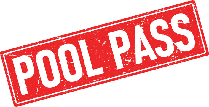 Red distressed rubber stamp impression announcing Pool Pass for access and verification