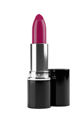 Obraz premium deep magenta lipstick bullet fully extended from a sleek, metallic silver and black tube, standing on transparent with soft studio lighting and sharp macro focus, luxury beauty product concept