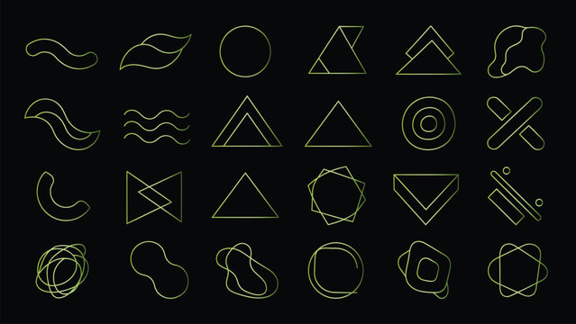 Collection of green geometric line art shapes and abstract linear elements.