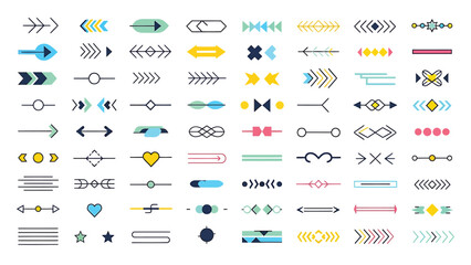 Fototapeta premium Set of isolated vector arrows and pointers with different styles and shapes, line and solid design.