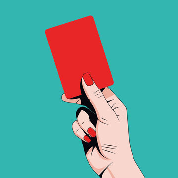 referee hand holding red card on green background sports illustration ejection penalty notice athletic dispute cartoon style