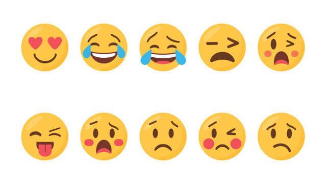 Emotional Spectrum: A vibrant collection of expressive emoticons, each conveying a distinct human emotion, from elation to sorrow, offering a visual vocabulary of feelings.