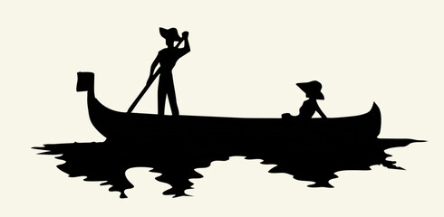 Vector drawing. Gondolier in a boat © Marina