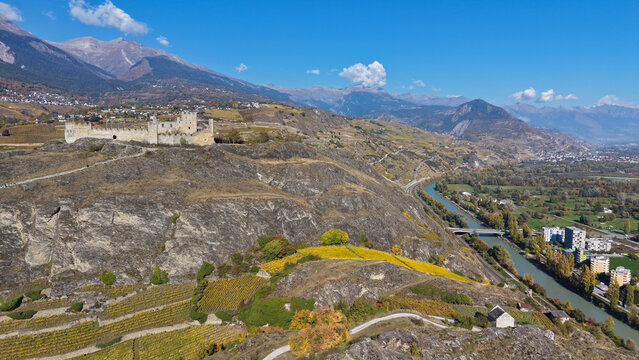 Aerial View of Val&egrave;re Basilica in Sion, Valais, Switzerland