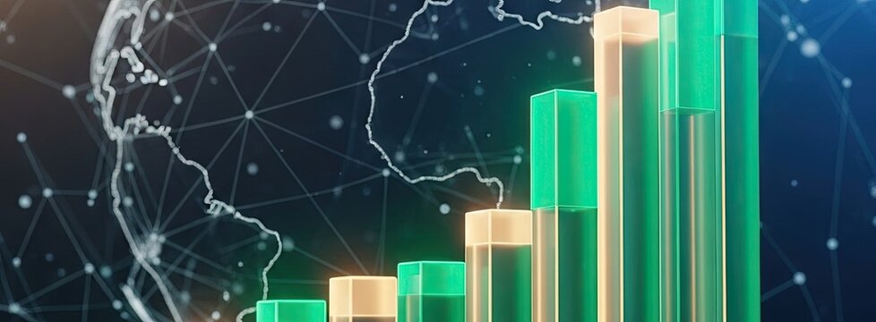 Visualize global economic growth and digital connectivity with this high-tech glowing data visualization.