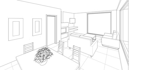 Fototapeta premium interior kitchen living room 3d illustration 