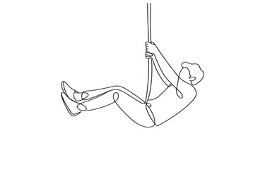 Man holding onto a rope with line art adventure park outdoor activity recreation activity hanging on one person single person dangling adventure illustration silhouette recreation movement © Stockxy