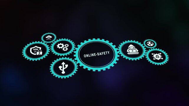 Integrated network conceptual diagram with gears and icons symbolizing total online-safety and comprehensive cyber-health protocols.