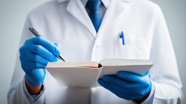 Focused Research: A laboratory professional meticulously records data in a notebook, symbolizing the dedication and precision required in scientific research.